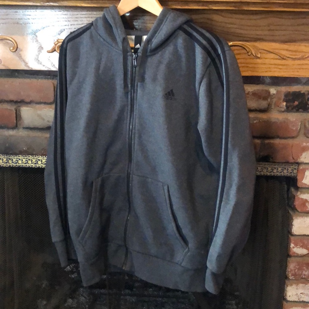 Adidas jacket grey with black stripes